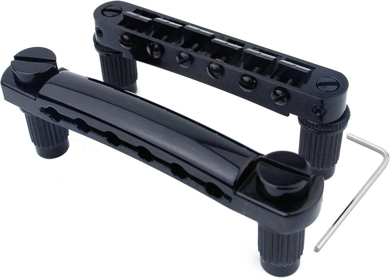 guyker Guitar Tune-O-Matic Bridge and Stop Bar Tailpiece Combo with Anchors and Studs Replacement Compatible with LP SG EPI 6 String Electric Guitar Black - Image 1